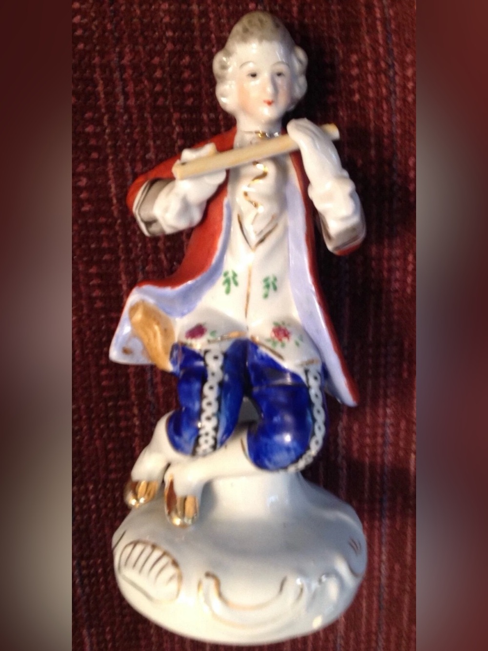 Occupied Japan Porcelain Figurine Vintage Revolutionary Era Man Playing Flute 6"